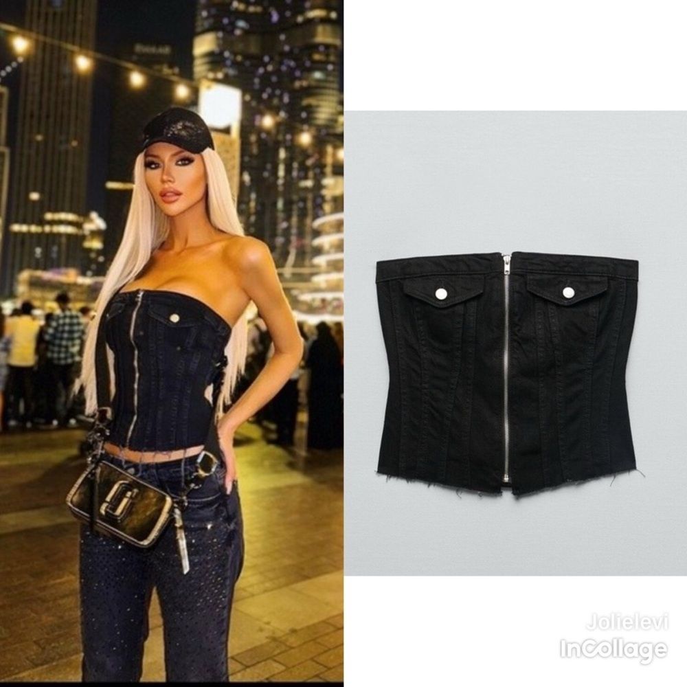 ZARA CORSET STYLE DENIM TOP